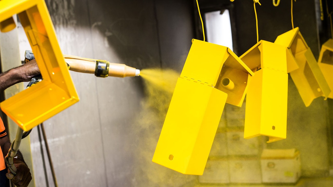 Powder coating process in action